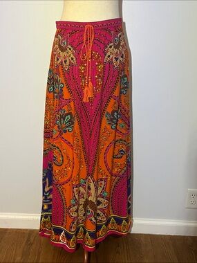 Soft Surroundings Maxi Skirt XS Boho Lagenlook Artsy Vibrant Gypsy Lined